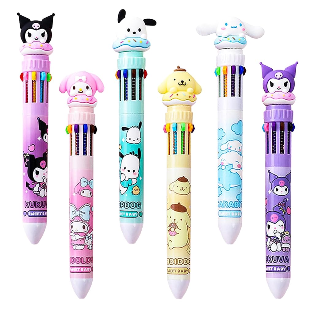 Climberty 6Pcs Ball Pen Set, 10-in-1 Multi Colour Pens Set Kawaii Melody Kuromi Stationery, Cute Stationery Items 0.5mm Click Ball Point Pens Birthday Gift Children's Day Gift Climberty 6Pcs Ball Pen Set, 10-in-1 Multi Colour Pens Set Kawaii Melody Kuromi Stationery, Cute Stationery Items 0.5mm Click Ball Point Pens Birthday Gift Children's Day Gift